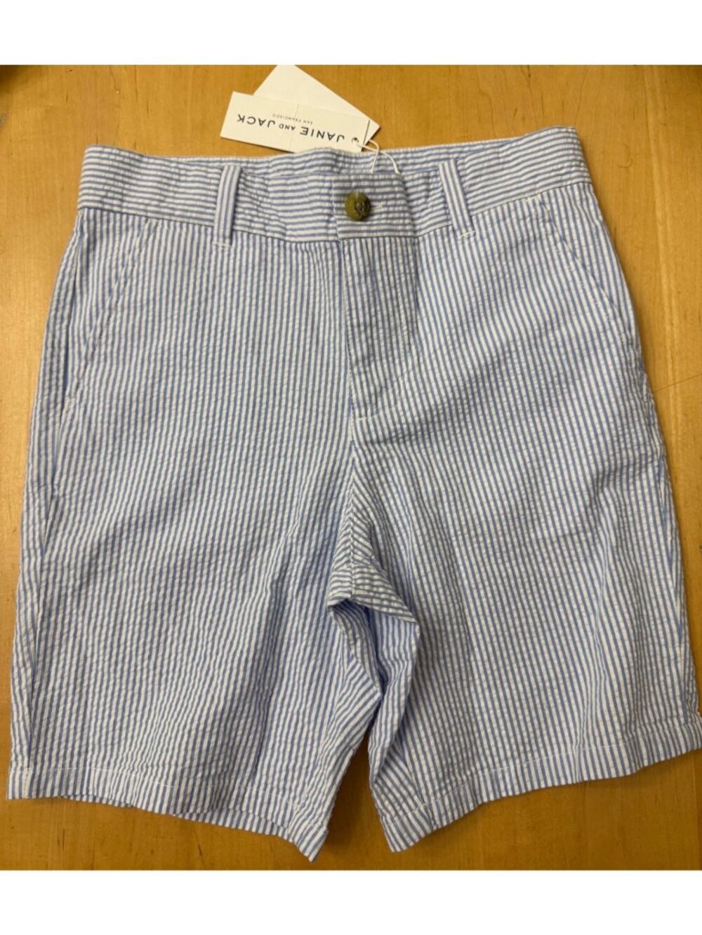 Janie and Jack boys blue and white striped seersucker shorts NEW 8